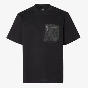 Fendi Men's Timeless Black jersey T-shirt Logo Zip XS